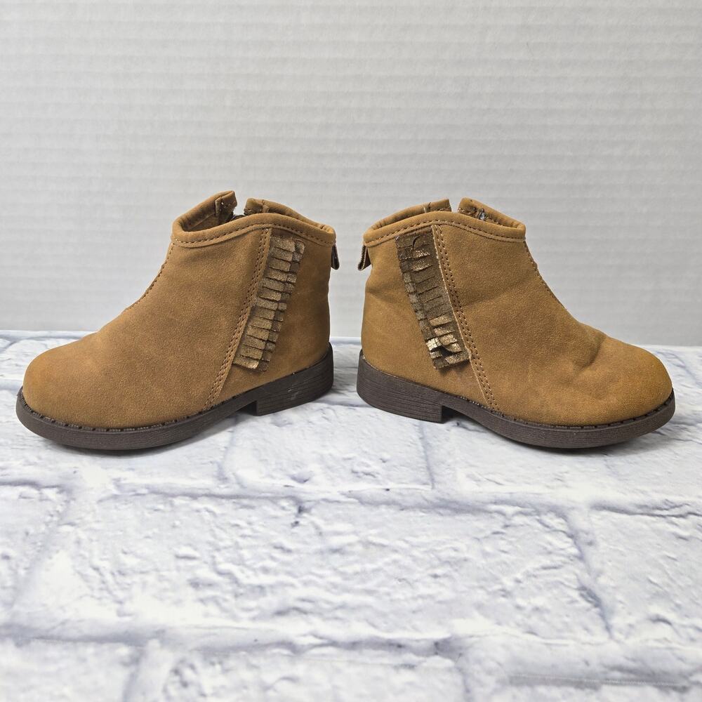 OshKosh B'Gosh Tan Faux Suede Booties Shoes Fringe size 6 Baby Girl's Lug Sole